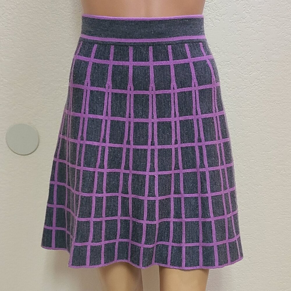 KRIMSON KLOVER MERINO WOOL/SILK KNIT BLEND SKATER SKIRT WINDOWPANE PLAID sz M